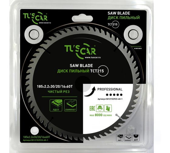 Изображение товара Диск пильный TUSCAR TCT215, Professional, 185х30/20/16x60T, ламинат 5012152923-60-1