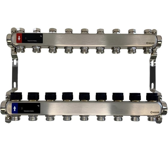 Изображение товара Коллектор WAAG 588 1х3/4, 9 выходов, c клапанами, сталь нержавеющая WG.588.0609