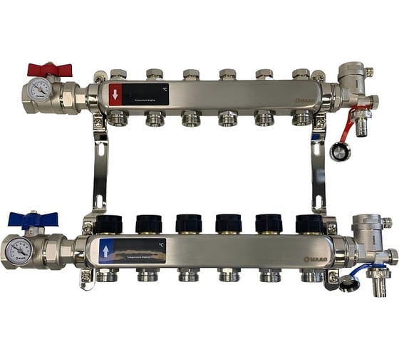 Изображение товара Коллектор WAAG 588.F 1х3/4, 6 выходов, c клапанами, сталь нержавеющая, в сборе WG.588.0606.F