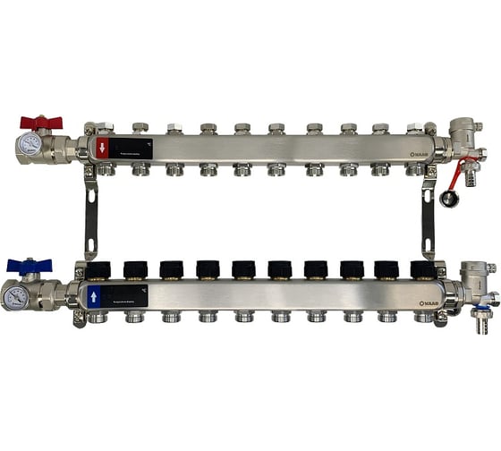 Изображение товара Коллектор WAAG 588.F 1х3/4, 10 выходов, c клапанами, сталь нержавеющая, в сборе WG.588.0610.F
