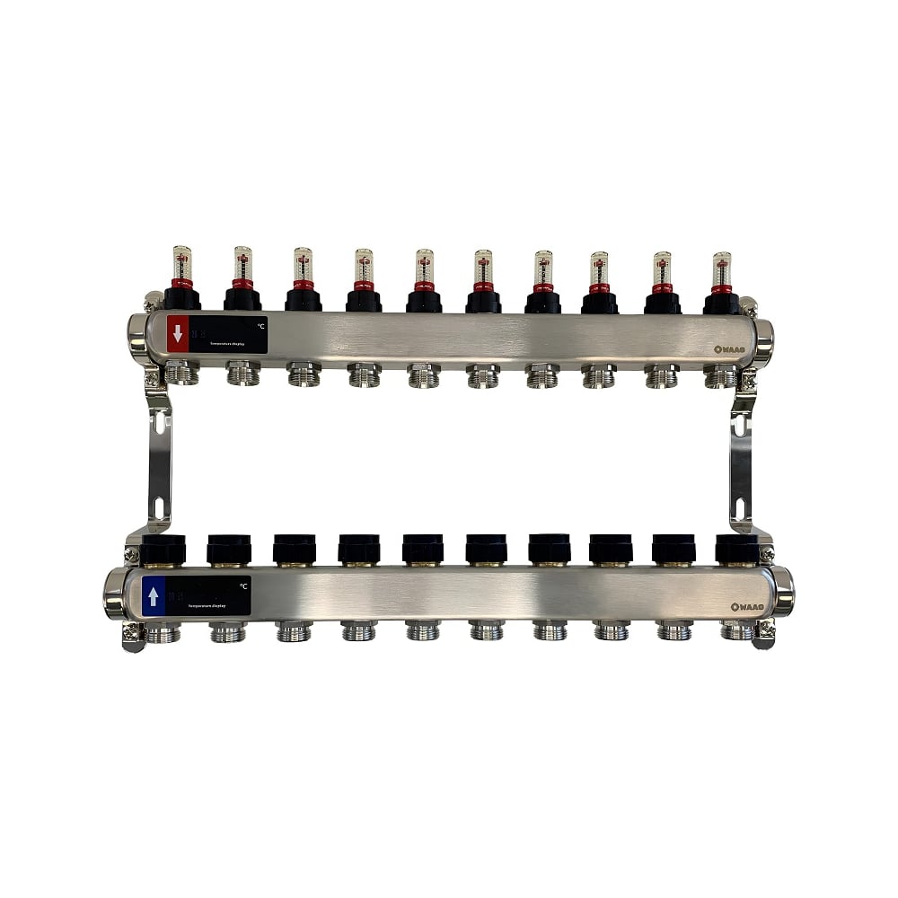 Изображение товара Коллектор WAAG 589 1х3/4 с 10 выходами, клапанами и расходомерами, нержавеющая сталь
