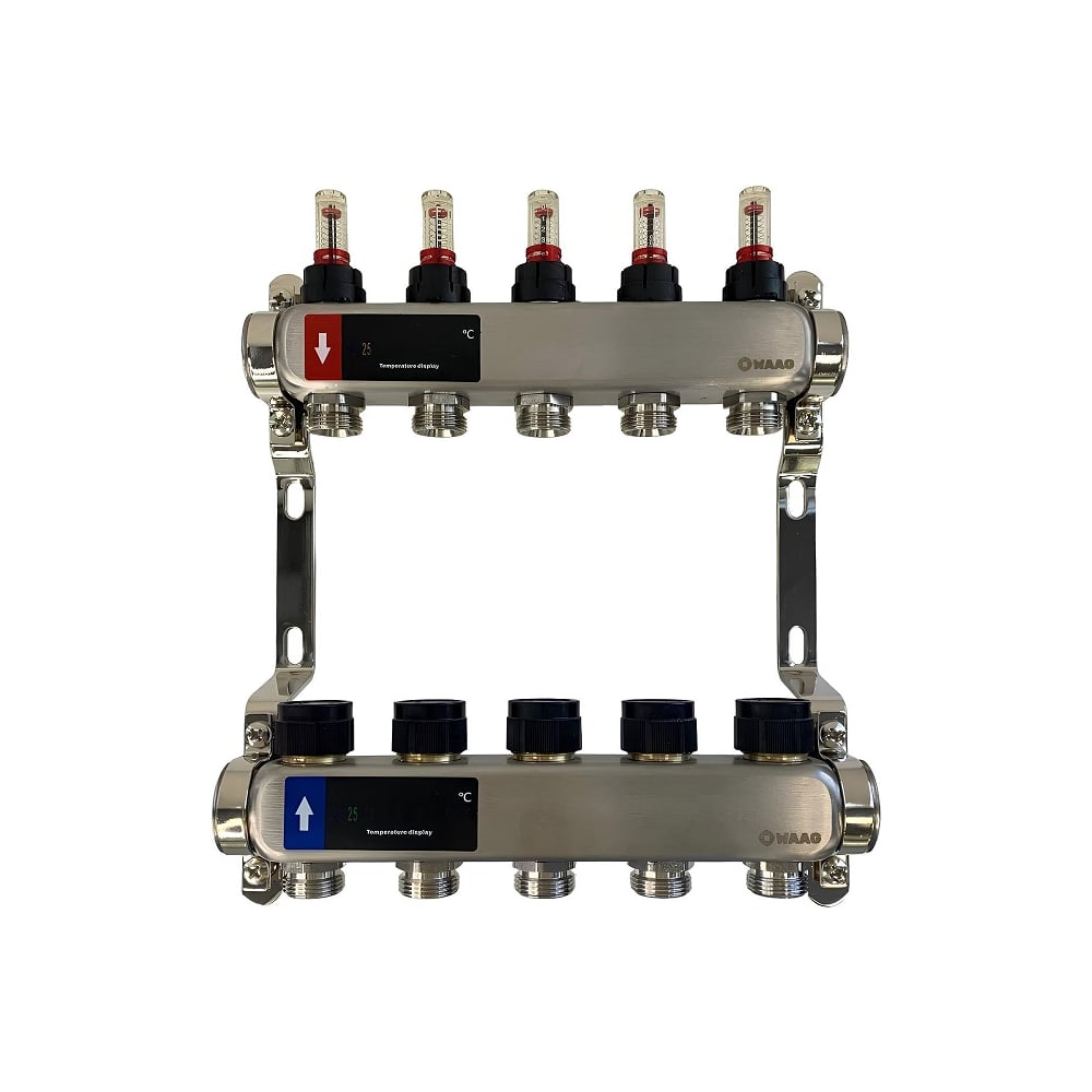 Изображение товара Коллектор WAAG 589 1х3/4 5 выходов с клапанами и расходомерами из нержавеющей стали
