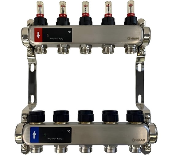 Изображение товара Коллектор WAAG 589 1х3/4, 5 выходов, c клапанами, с расходомерами, сталь нерж. WG.589.0605