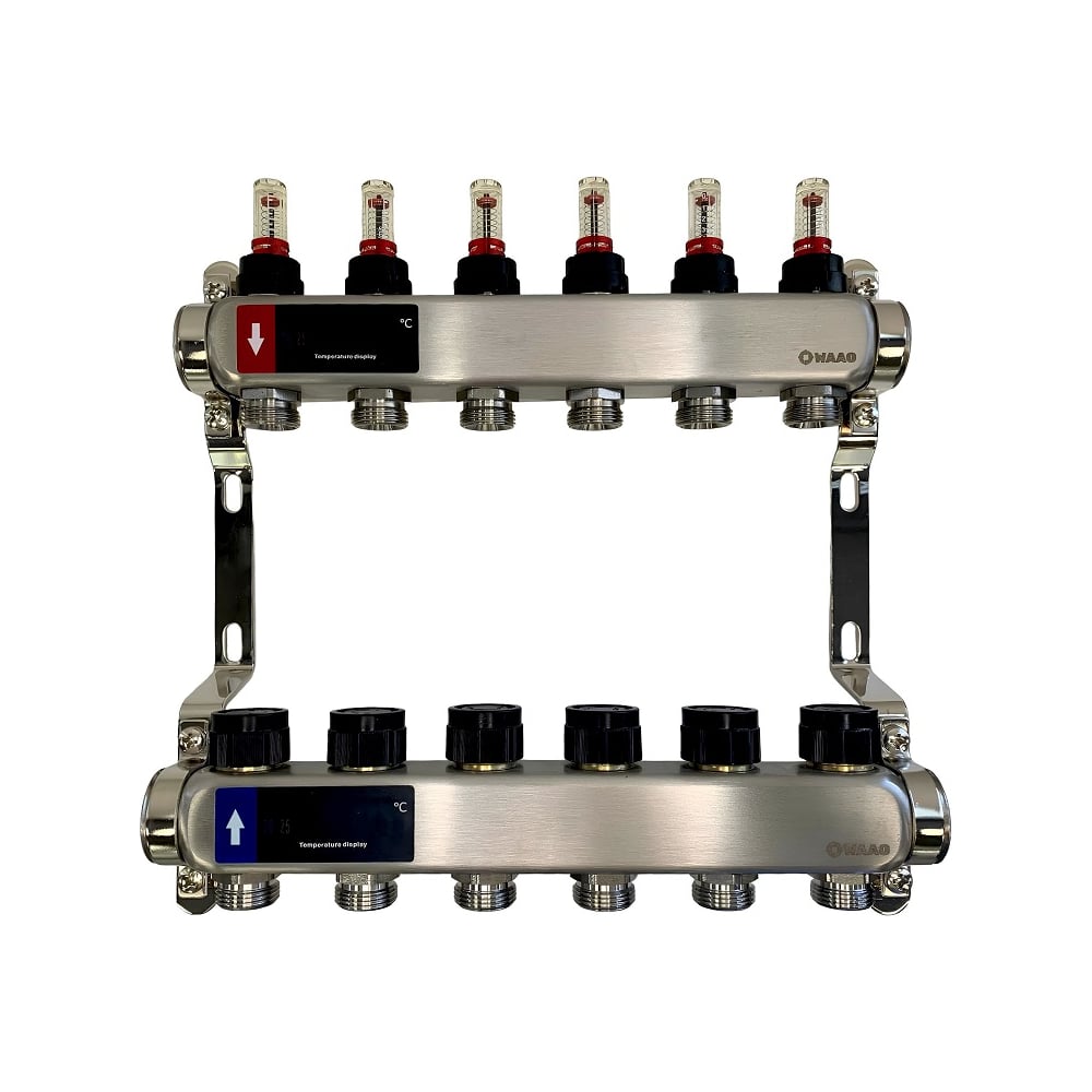 Изображение товара Коллектор WAAG 589 1х3/4, 6 выходов, c клапанами, с расходомерами, сталь нерж. WG.589.0606