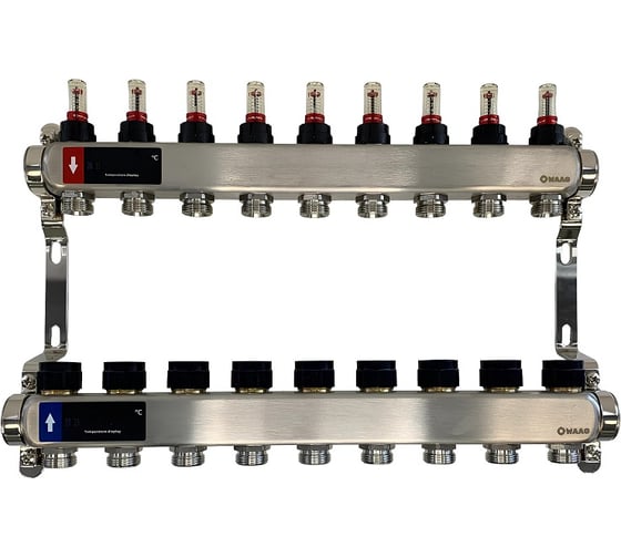 Изображение товара Коллектор WAAG 589 1х3/4, 9 выходов, c клапанами, с расходомерами, сталь нерж. WG.589.0609