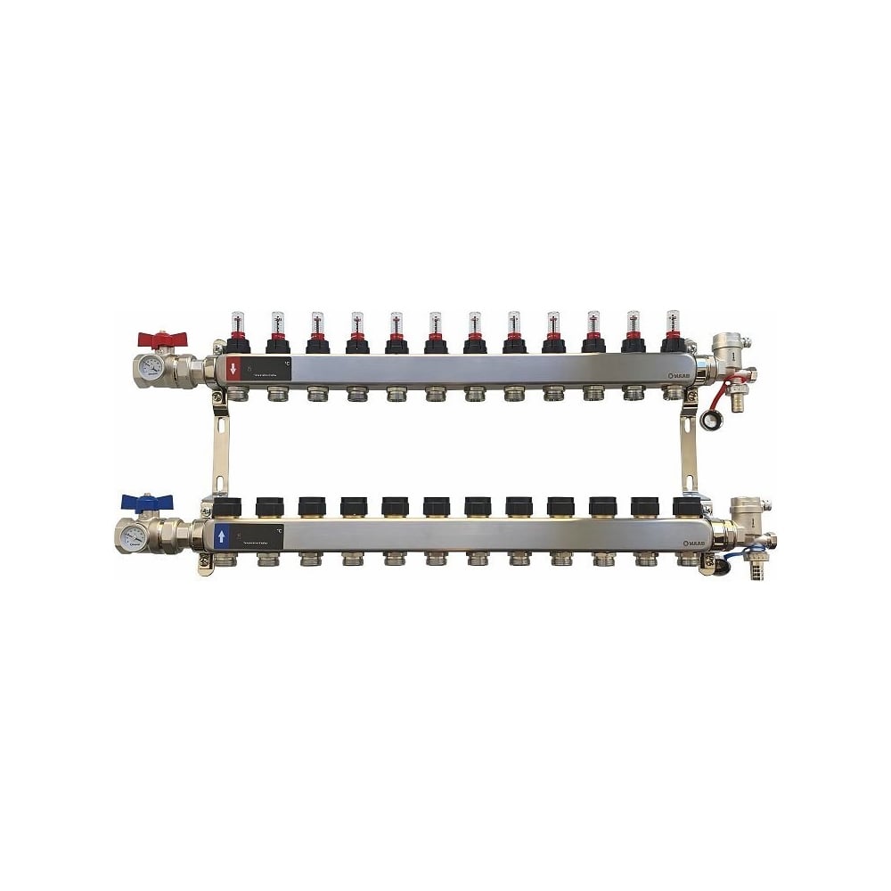 Изображение товара Коллектор WAAG 589.F 1х3/4 с 12 выходами и расходомерами нержавеющая сталь