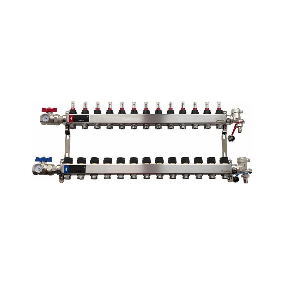 Изображение товара Коллектор WAAG 589.F 1х3/4 13 выходов из нержавеющей стали c клапанами и расходомерами