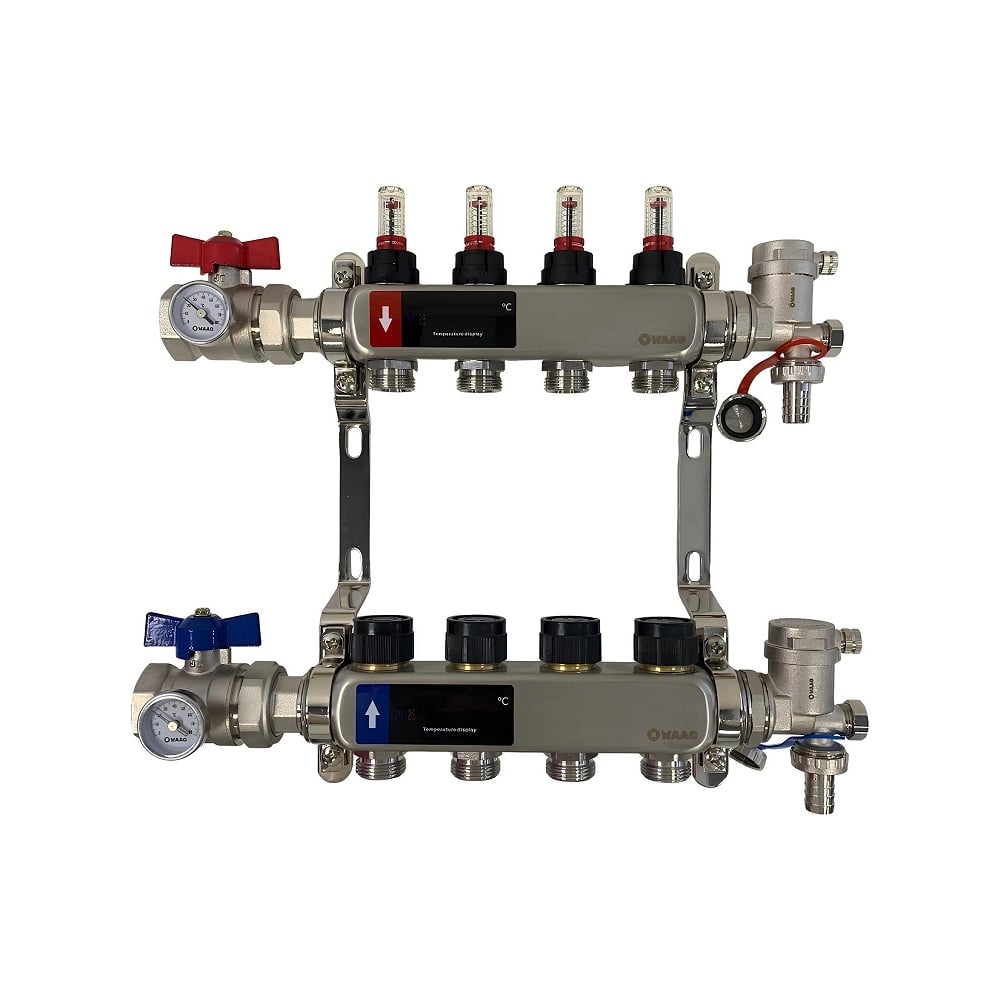 Изображение товара Коллектор WAAG 589.F 1х3/4 с расходомерами и клапанами, нержавеющая сталь