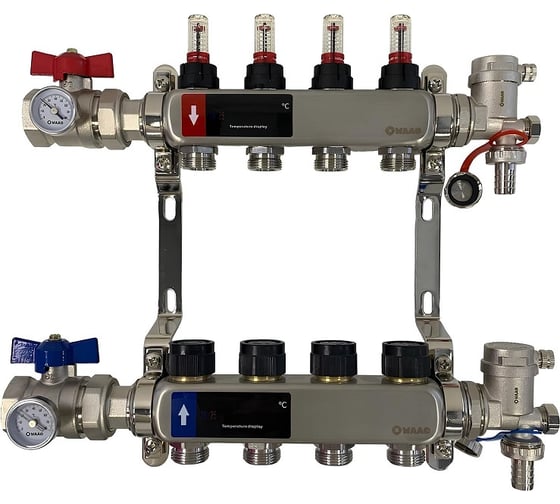 Изображение товара Коллектор WAAG 589.F 1х3/4, 4 выходов, c клапанами, с расходомерами, сталь нерж., в сборе WG.589.0604.F