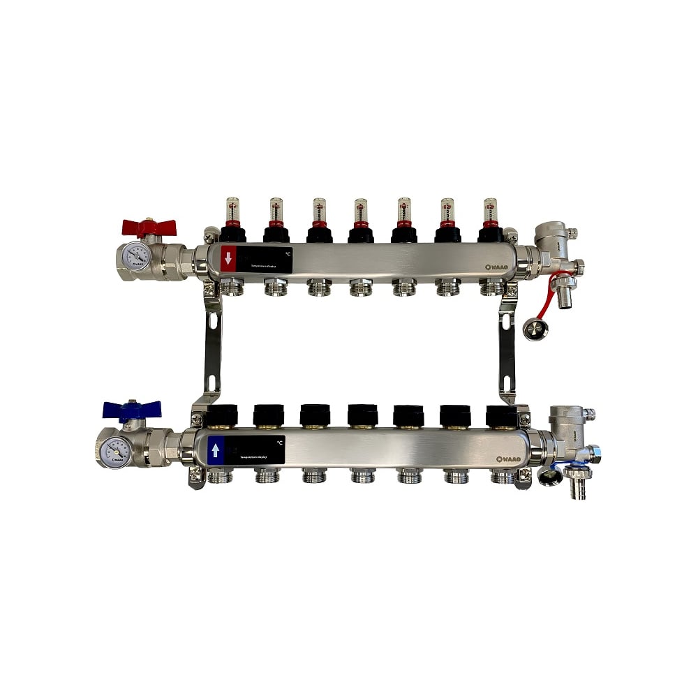 Изображение товара Коллектор WAAG 589.F с расходомерами, 7 выходов, нержавеющая сталь, сборный