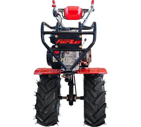 Изображение товара Мотоблок бензиновый FORZA МБ4 702  двигатель 7 л.с., редуктор чугунный, привод ременной, скорость 4 вперед 2 назад, руль поворотный, вал S24, колесо: 19х7х8, фрезы 3 группы 24 ножа. Кенгурятник. FORZAМБ4702PRO