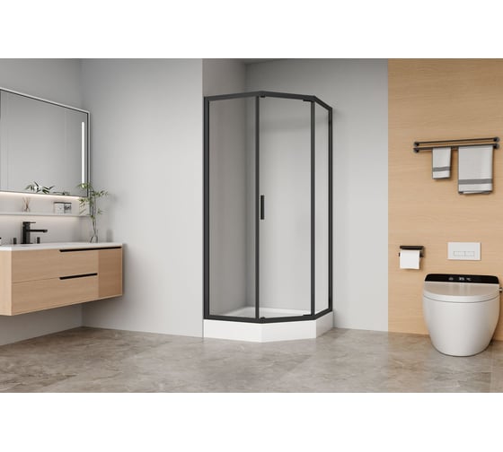 Изображение товара Душевое ограждение Aquanet AE90-P-90x90-BT Bright 900х900 мм, черный/прозрачный Easy Clean (352421) 00352421