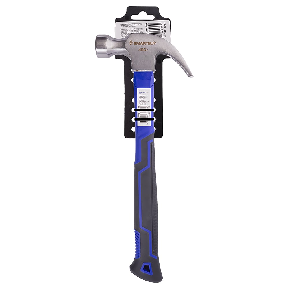 Изображение товара Молоток гвоздодер Smartbuy с фибергласс антивибр ручкой слесарный 450 г PRO TOOLS SBT-PRO-GHN
