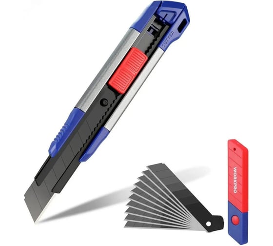 Изображение товара Нож алюминиевый WORKPRO PRO (SK5, 18 мм) + лезвия 11шт WP212022