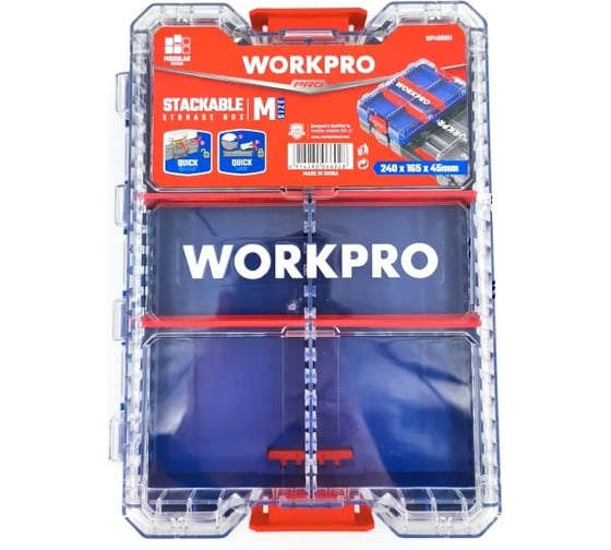 Изображение товара Органайзер системы хранения WORKPRO PRO РТА-M соединяющийся (240x165x45мм, прозрачная крышка из поликарбоната) WP409051