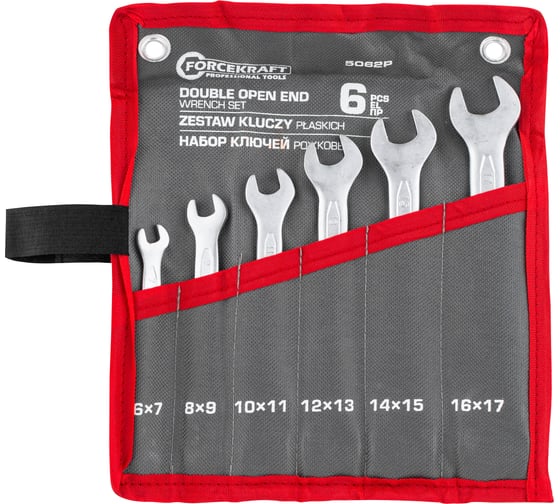 Изображение товара Ключи рожковые Forcekraft набор 6 предметов (6х7, 8х9, 10х11, 12х13, 14х15, 16х17мм) FK-5062P(63210)