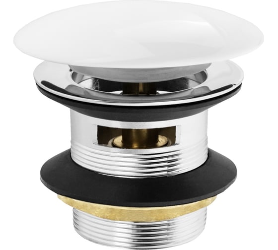 Изображение товара Донный клапан (выпуск) для умыв MPF 1 1/4", клик-клак с переливом (крышка керам. белая), нерж.сталь ИС.110759