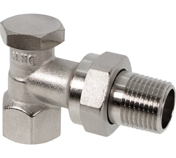 Изображение товара Вентиль OVENTROP Combi 1R, на обратную подводку, угловой, DN-20, 3/4, 3/4, ВН, латунь никелированная, НГ со штуцером 109080063