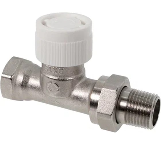 Изображение товара Вентиль OVENTROP AVR 9, термостатический, с преднастройкой, прямой, DN-15, 1/2, 1/2, ВН, латунь никелированная, НГ со штуцером, белый колпачок 118380004