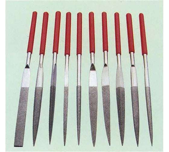 Изображение товара Набор надфилей CNIC алмазных из 10шт. L160x4 с обрезин. ручкой QG-2800 48487