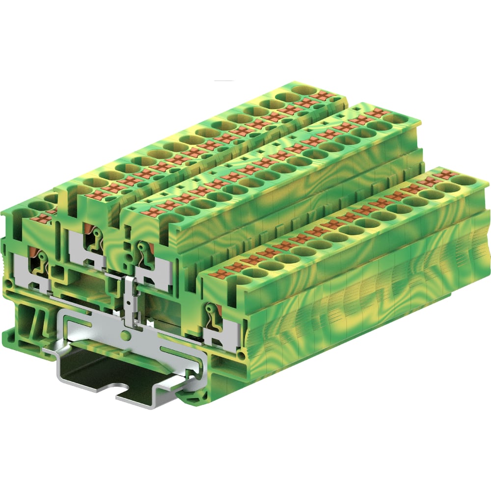 Изображение товара Клемма земля SUPU TP двухуровневая с сечением 4 мм кв желто-зеленая 50 шт