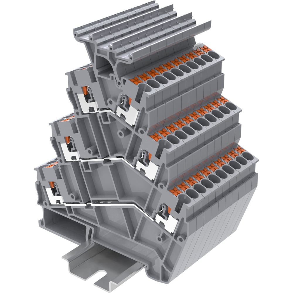 Изображение товара Клемма SUPU TPTS2.5-2T-GY угловая 3-уровневая Push-in для проводов 2,5 мм²