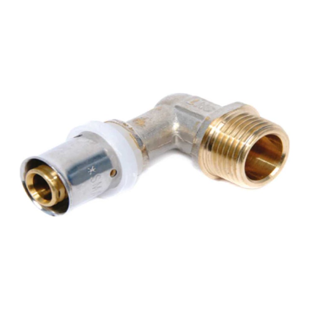 Изображение товара Уголок SMT L26x3/4М пресс наружная резьба для труб 26 мм никелированная латунь