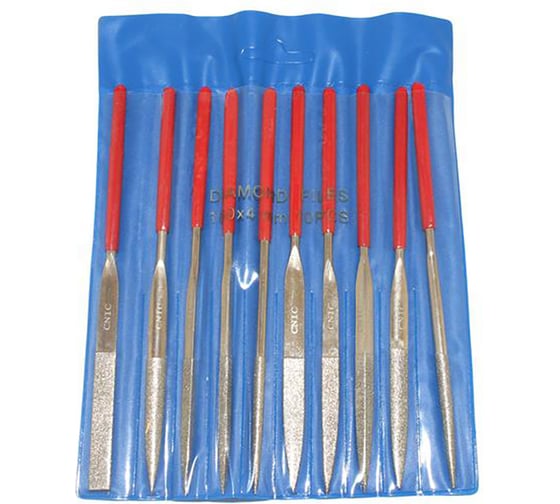 Изображение товара Набор надфилей CNIC алмазных из 10шт. L140x3 с обрезин. ручкой QG-2800 48486