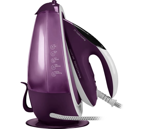 Изображение товара Парогенератор Galaxy LINE GL 6170, фиолетовый с белым, 2600 Вт, керамическое покрытие EasyGlide PRO, 4 режима, паровой удар 260 г/мин, постоянный пар до 140 г/мин, темп. 7060161700