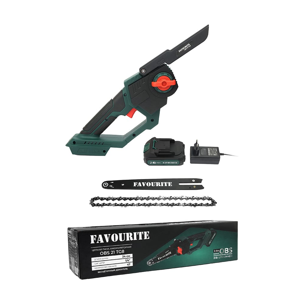 Изображение товара Аккумуляторная цепная пила FAVOURITE OBS 21 TG8 21В 2Ач бесключевая