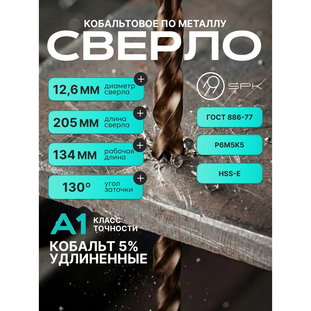 Изображение товара Сверло SPK 12.6мм цх DIN340/ГОСТ 886-77 Класс А1 Р6М5К5/HSS-E 5 шт Изображение товара Сверло SPK 12.6мм цх DIN340/ГОСТ 886-77 Класс А1 Р6М5К5/HSS-E 5 шт