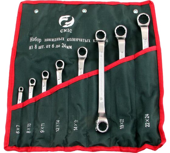 Изображение товара Набор ключей CNIC накидных из 8-ми шт. 6x7 - 22x24 в сумке хром TS-002 50075