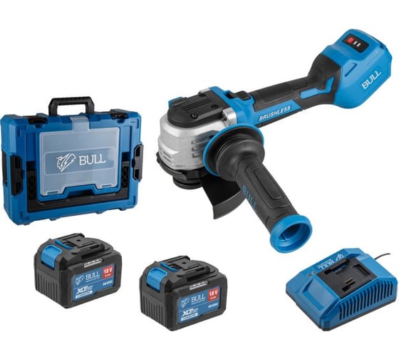 Изображение товара Аккуммуляторная углошлифмашина BULL CSG 1812-1 SR Xcase XLTpro 2x6 Ач, бесщет, 125 мм, рег. об., 10 000 об/мин 1333998