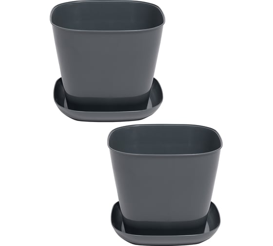 Изображение товара Кашпо квадратное Violet 7,3л с поддоном набор 2 шт серый N-3873/2-18