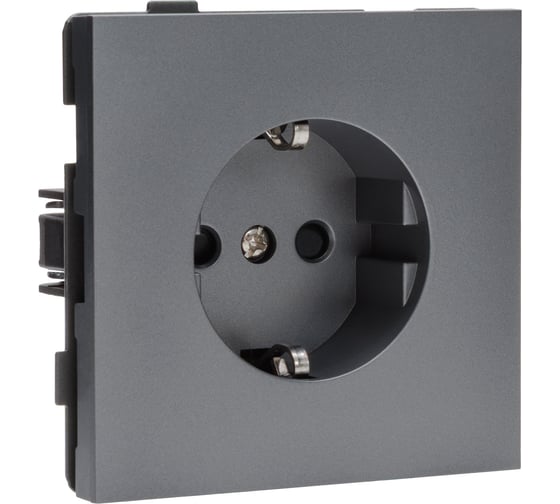 Изображение товара Одноместная силовая розетка ALTECH ENCORE 1SG скрытого монтажа с заземлением и шторками графит механизм 07350