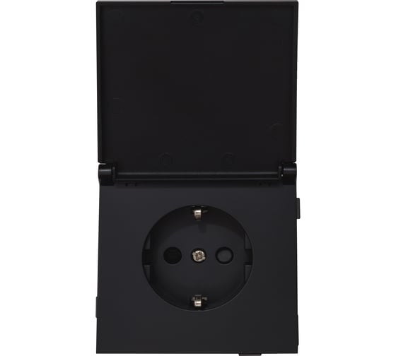 Изображение товара 1-местная силовая розетка ALTECH ENCORE 1SВ IP44 скрытого монтажа с заземлением и шторками черная механизм 07366