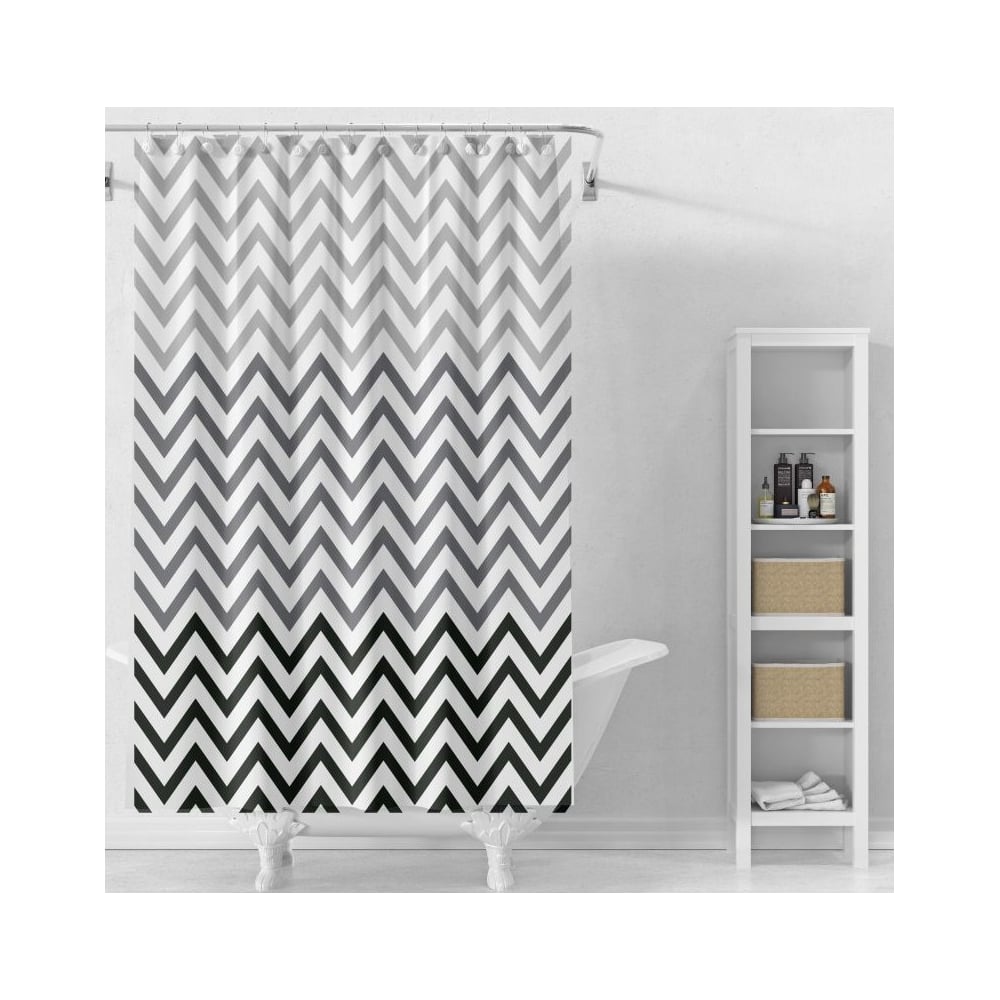 Изображение товара Штора Delphinium Зигзаг ПВХ 180х200см - абстракция бело-серая