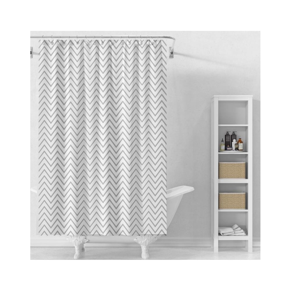 Изображение товара Штора для ванной Delphinium Зигзаг ПВХ 180х200см, 12 колец, серый 104206
