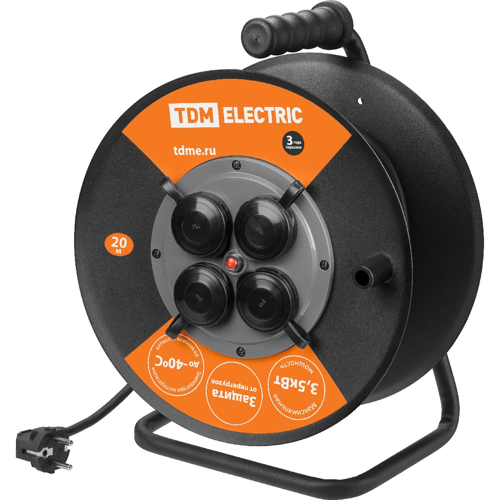 Изображение товара Удлинитель силовой на катушке 4 розетки IP44 20м TDM ELECTRIC SQ1301-0190