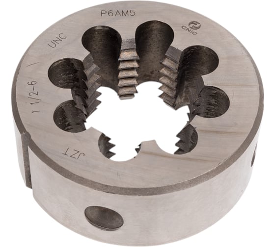 Изображение товара Плашка CNIC дюймовая 1 1/2"- 6 UNC 60гр Р6АМ5 6 ниток/дюйм dнар.75мм 56129
