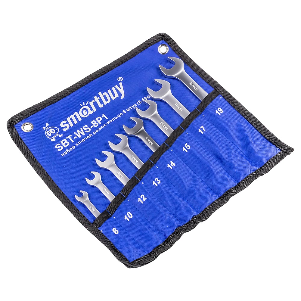 Изображение товара Набор ключей рожков Smartbuy 8 штук 8-19 мм в тканевой сумке SBT-WS-8P1