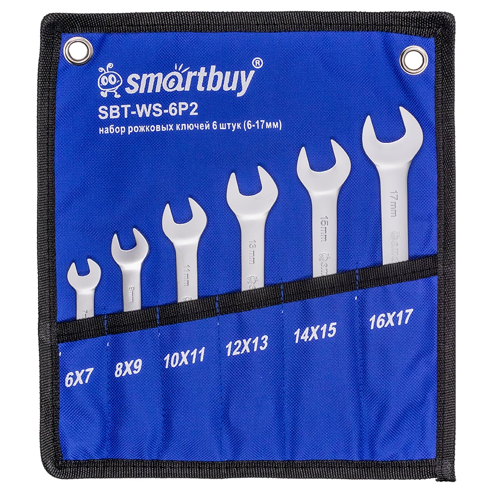 Изображение товара Набор рожковых ключей Smartbuy 6 шт 6-17 мм в тканевом чехле SBT-WS-6P2