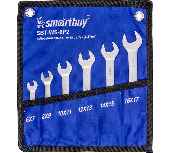 Изображение товара Набор рожковых ключей Smartbuy 6 штук, 6-7,8-9,10-11,12-13,14-15,16-17, в ткан. чехле Tools SBT-WS-6P2