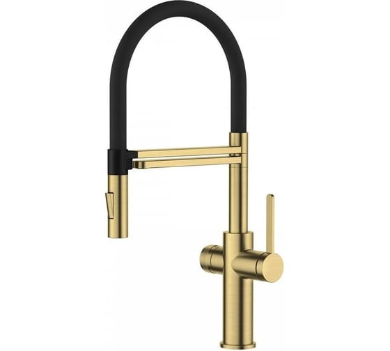Изображение товара Смеситель для кухни Agger Elegant однорычажный с каналом для питьевой воды и гибким изливом, золото матовое A3252599
