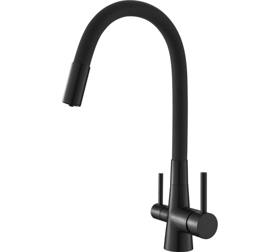 Изображение товара Смеситель для кухни Agger Elegant однорычажный с каналом для питьевой воды и гибким изливом, черный матовый A3230344