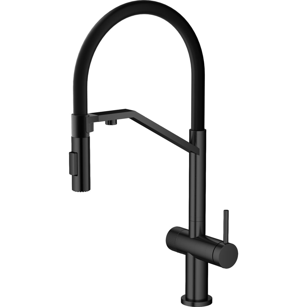 Изображение товара Кухонный смеситель Agger Elegant однорычажный с каналом для питьевой воды и гибким изливом черный м