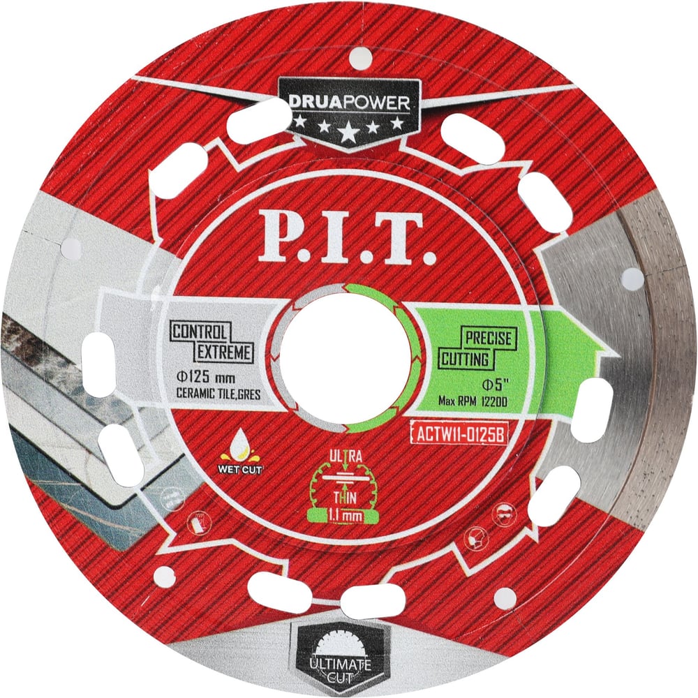 Диск алмазный отрезной ультратонкий P.I.T. DRUA 125x22.2x1.1 мм сухой/мокрый рез ACTW11-0125B