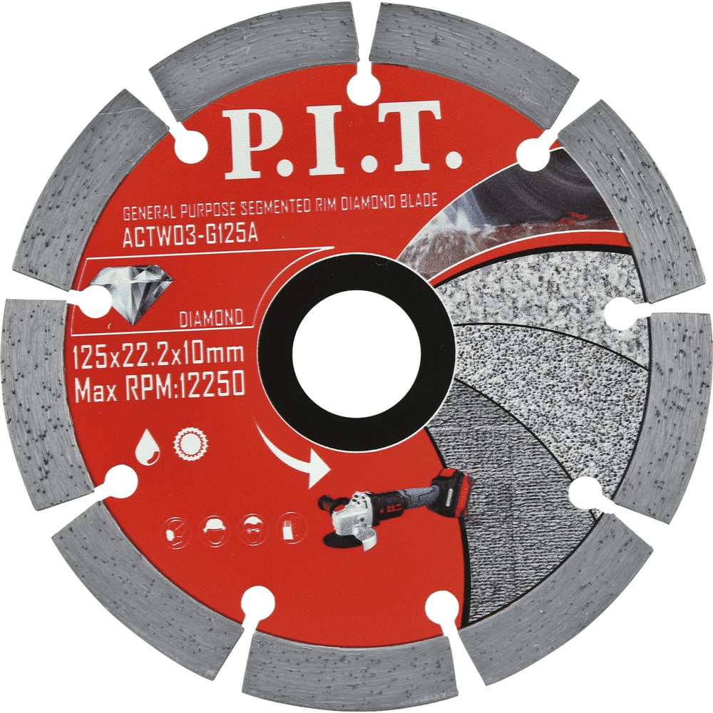 Диск алмазный отрезной сегментированный P.I.T. 125x22.2x1.4 мм ACTW03-G125A