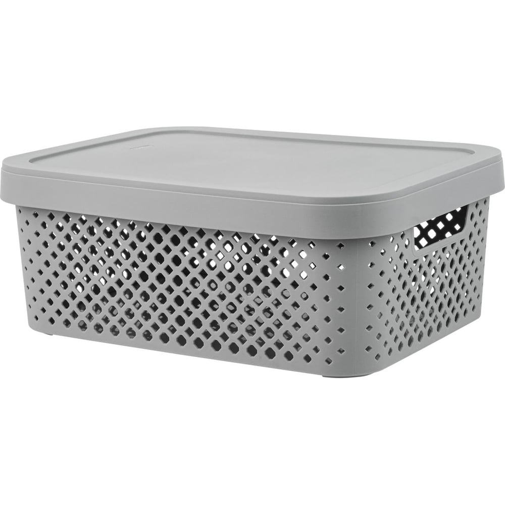 Изображение товара Корзина Plast Team Stockholm с крышкой прямоугольная 36x27,5x13,9 см серый шторм