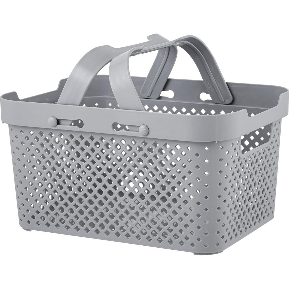 Изображение товара Корзина Plast Team Stockholm из полипропилена с ручками для хранения 35х27х20,3 см серый шторм